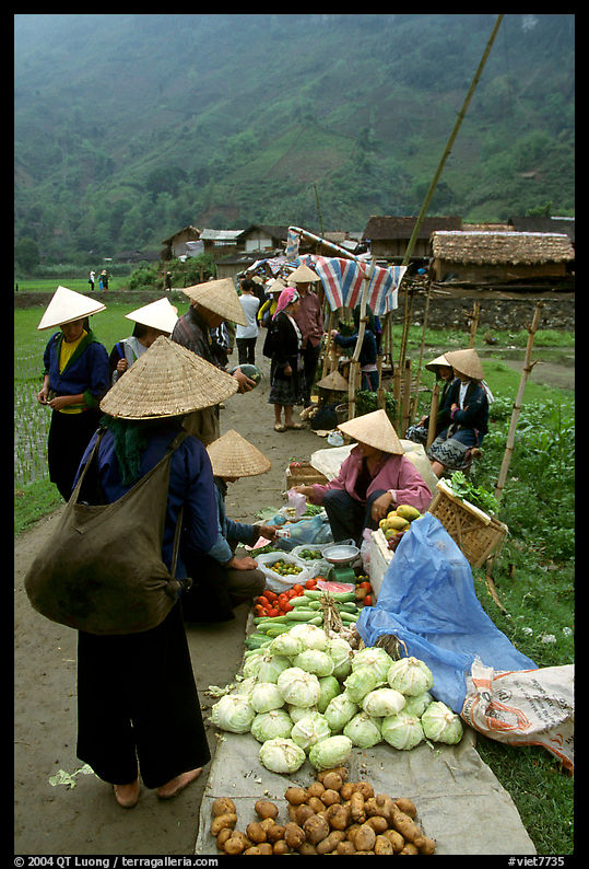 Vegetables for sale at an outdoor market near Ba Be Lake. Northeast Vietnam