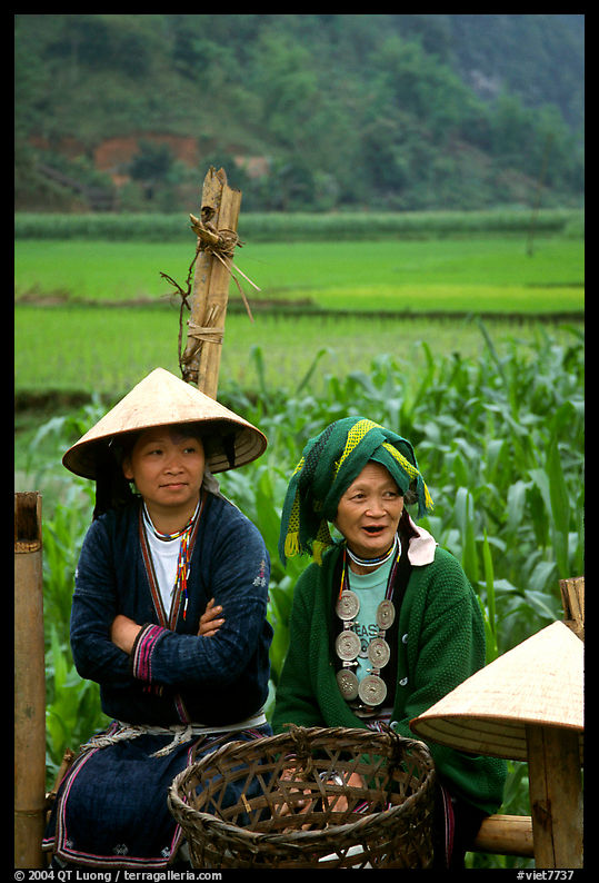 Hilltribeswomen with traditional necklace. Northeast Vietnam