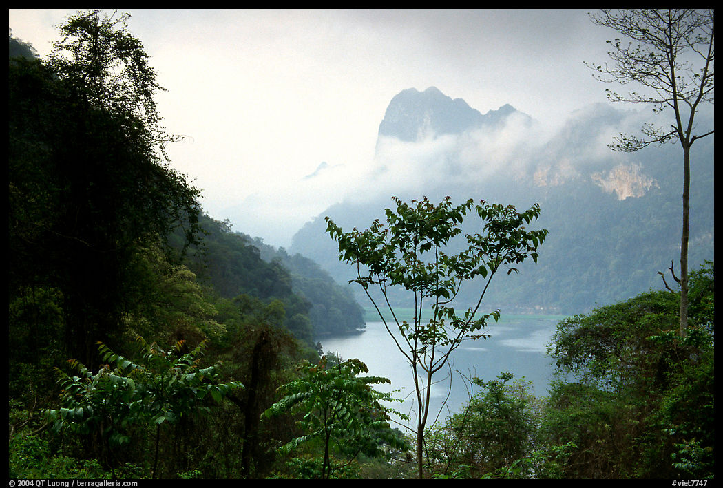 Ba Be Lake with morning mist. Northeast Vietnam