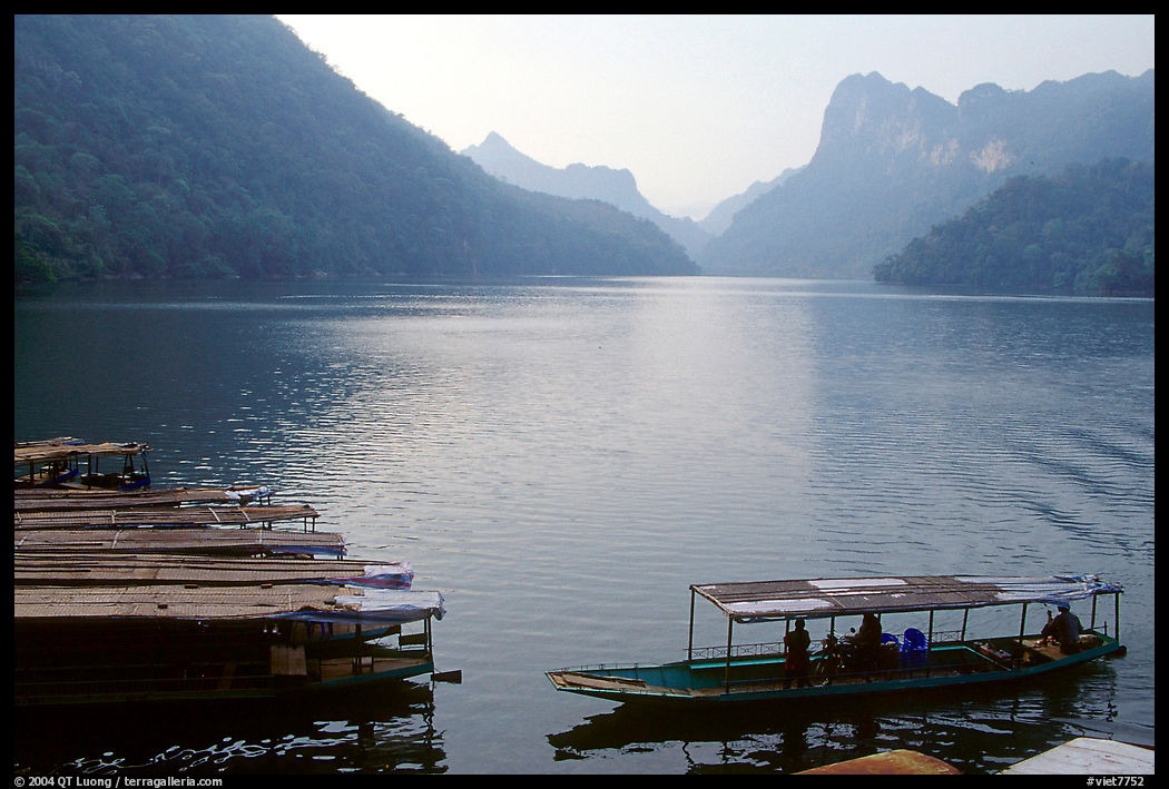 Boats on the shores of Ba Be Lake. Northeast Vietnam