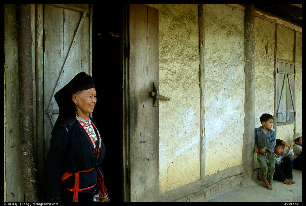 Elderly  tribewoman outside her house, near Mai Chau. Northwest Vietnam