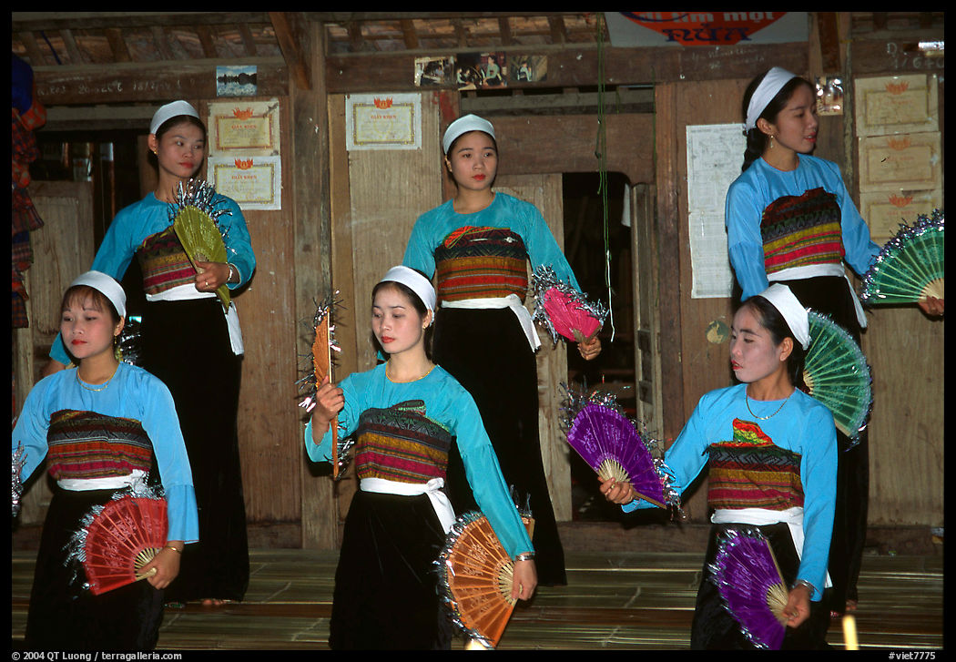 Thai women performing a dance, Ban Lac, Mai Chau. Northwest Vietnam
