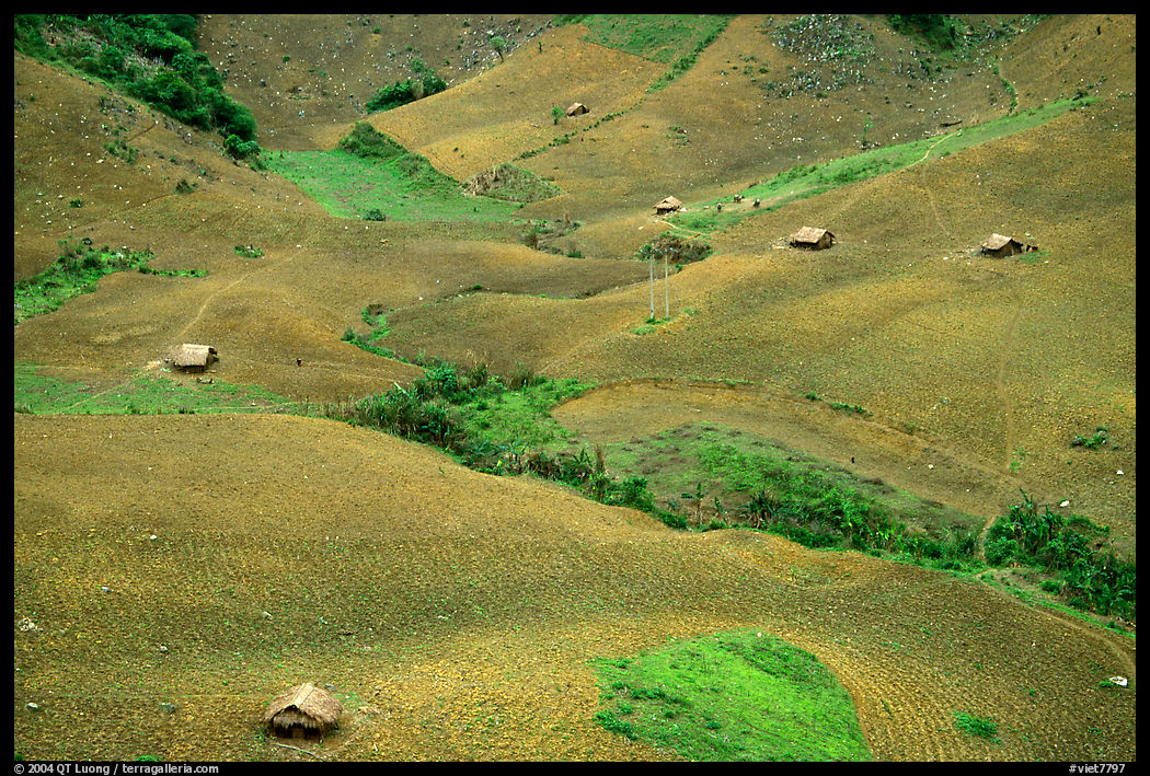 Homes on hillside, between Yeu Chau and Son La. Northwest Vietnam