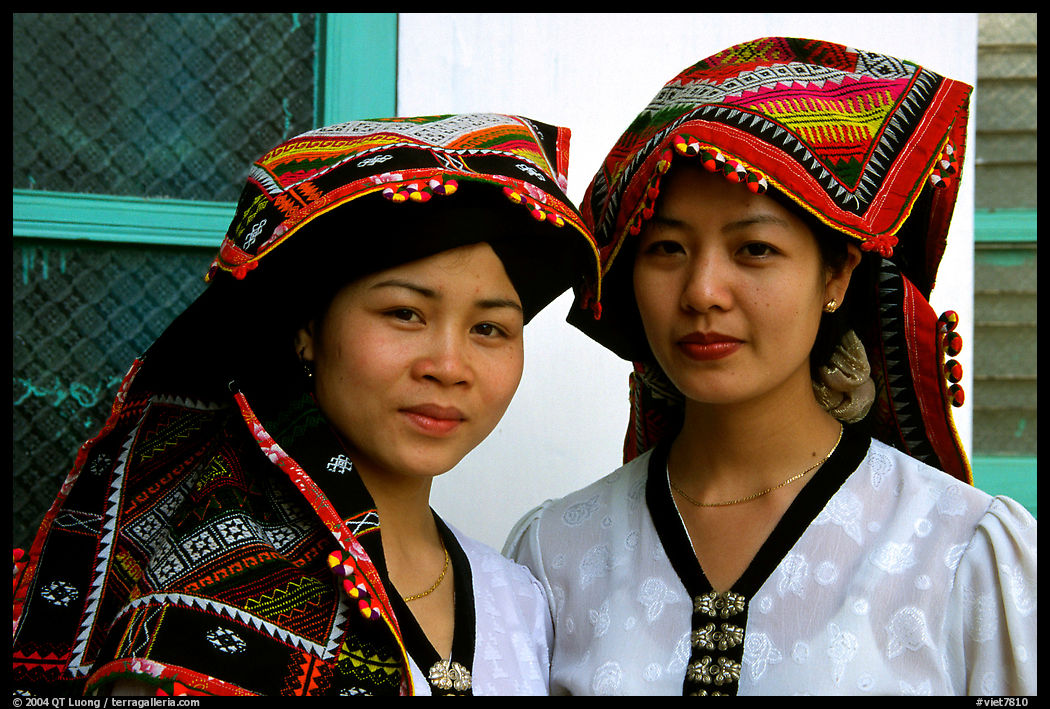 Two thai women in traditional dress, Son La. Vietnam