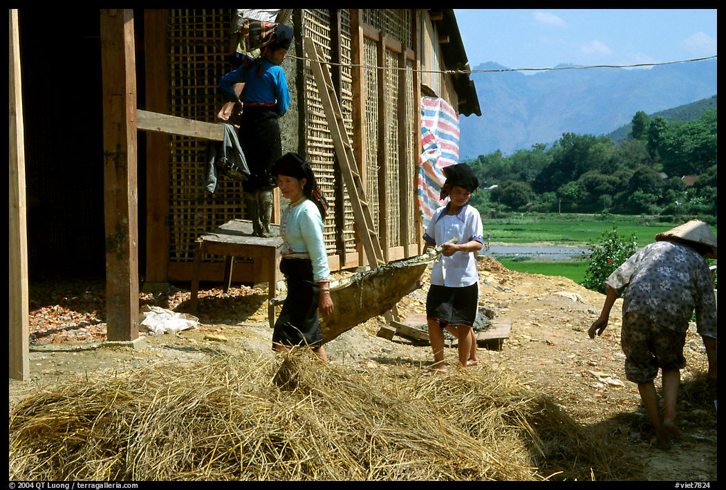 Thai women repair a house, Tuan Giao. Northwest Vietnam