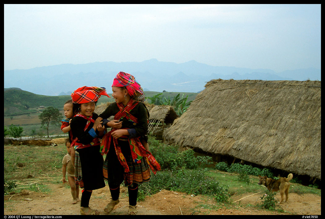 Hmong children and village, near Tam Duong. Northwest Vietnam