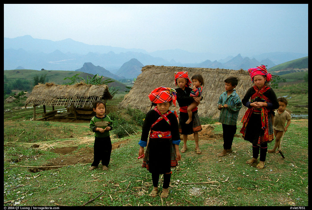 Hmong children and village, near Tam Duong. Northwest Vietnam