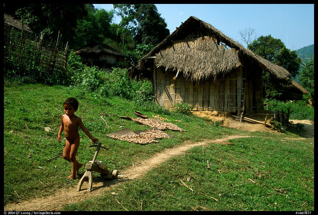 Unclothed child in a minority village, between Lai Chau and Tam Duong. Northwest Vietnam