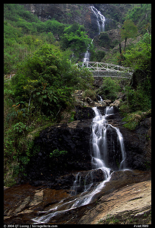 Silver Falls and bridge near Sapa. Sapa, Vietnam