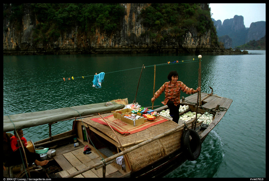 Peddling from a boat. Halong Bay, Vietnam