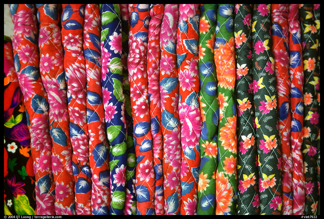 Fabric used by the Flower Hmong to make their colorful dresses. Bac Ha, Vietnam