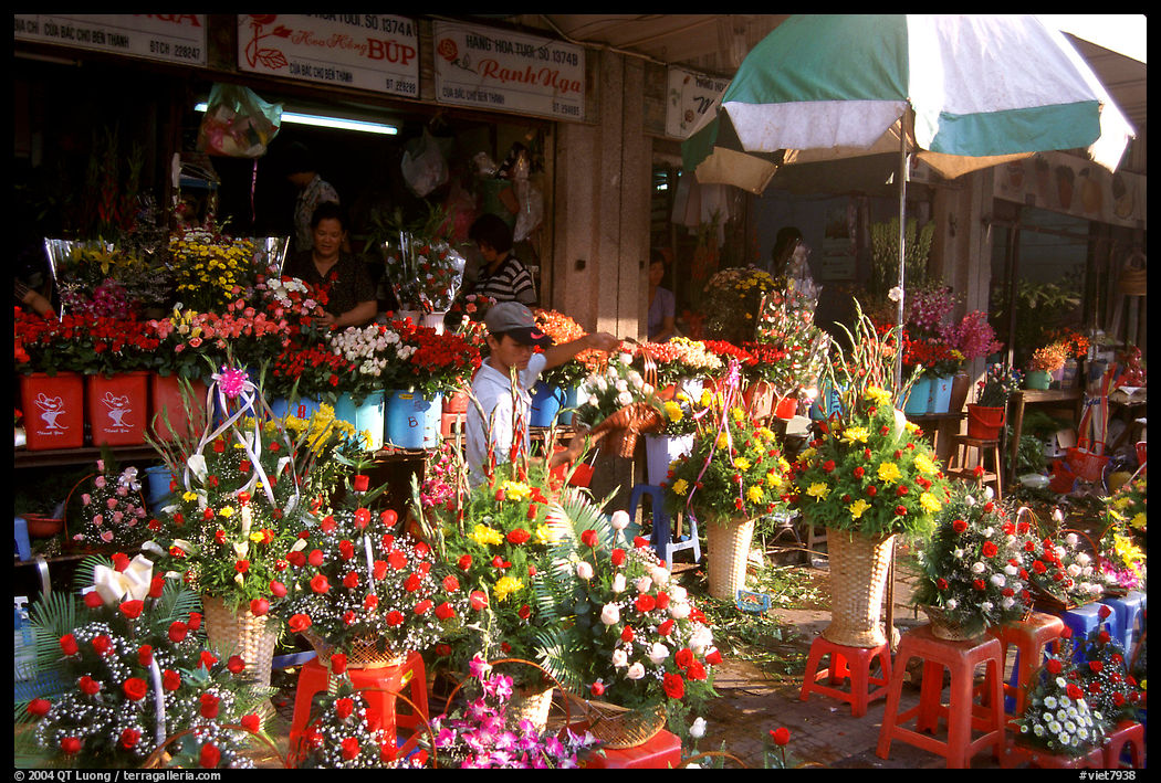 Flowers for sale outside the Ben Than Market. Ho Chi Minh City , Vietnam