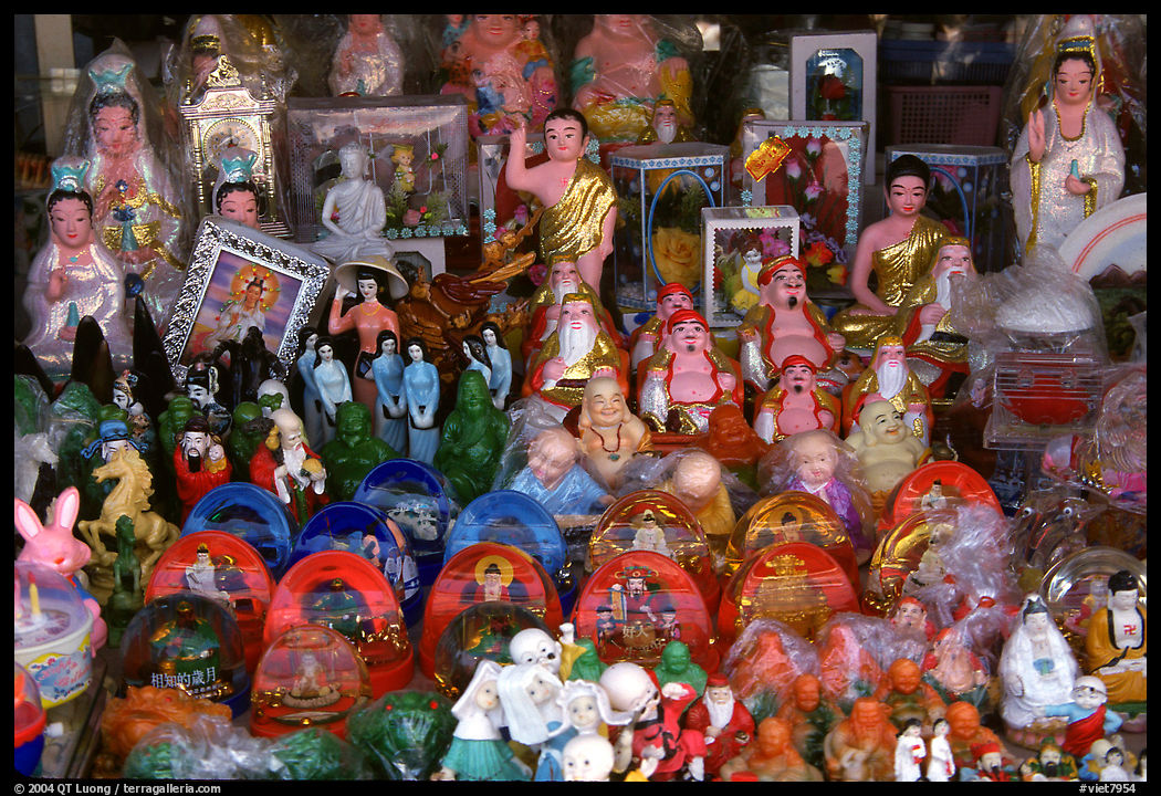 Religious souvenirs for sale. Chau Doc, Vietnam