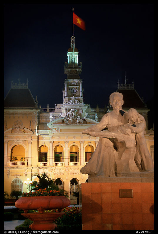 City townhall and Ho Chi Minh sculpture. Ho Chi Minh City, Vietnam