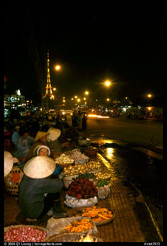 Night market, with the little Eiffel Tower in the background. Da Lat, Vietnam