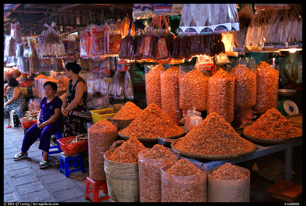 Dried shrimp for sale in the Bin Tay wholesale market in Cholon. Ho Chi Minh City , Vietnam
