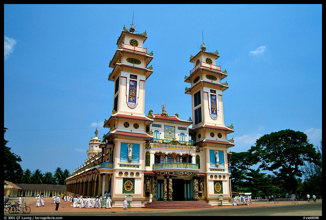 The great Cao Dai temple, with its oriental and occidental features, reflects the religion's eclectism. Tay Ninh, Vietnam