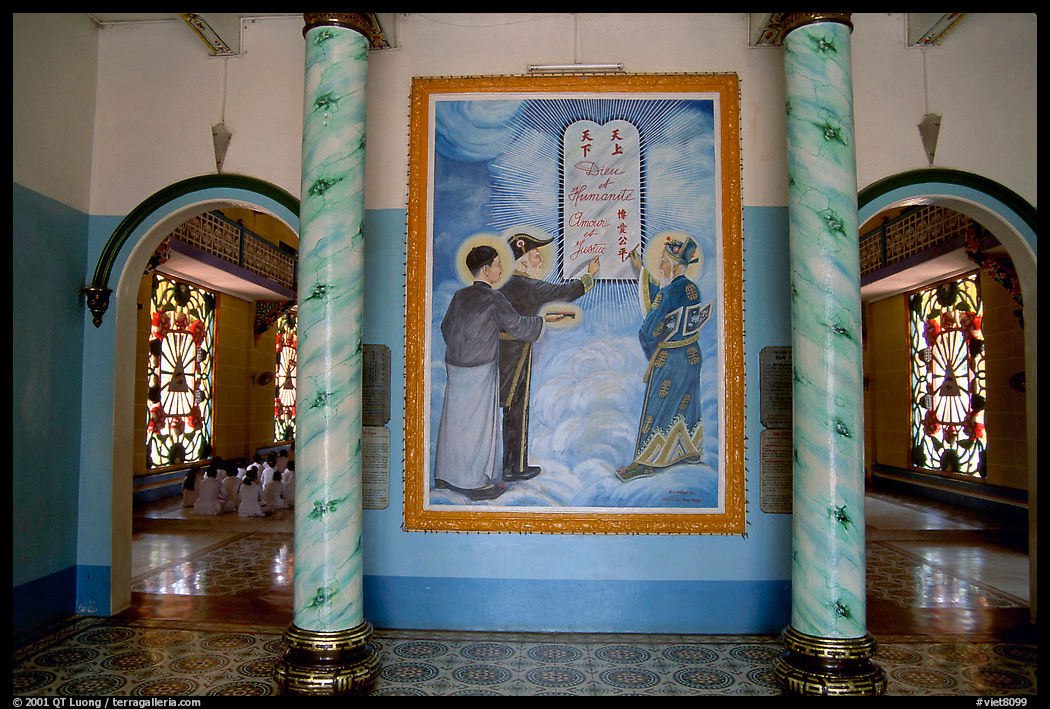 Three saints of the Cao Dai religion are Chinese revolutionary leader Sen, French poet Hugo, and vietnamese poet Nguyen Binh Khiem. Tay Ninh, Vietnam
