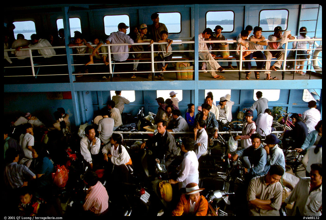 Inside a ferry on the Mekong river, My Tho. Mekong Delta region, Vietnam