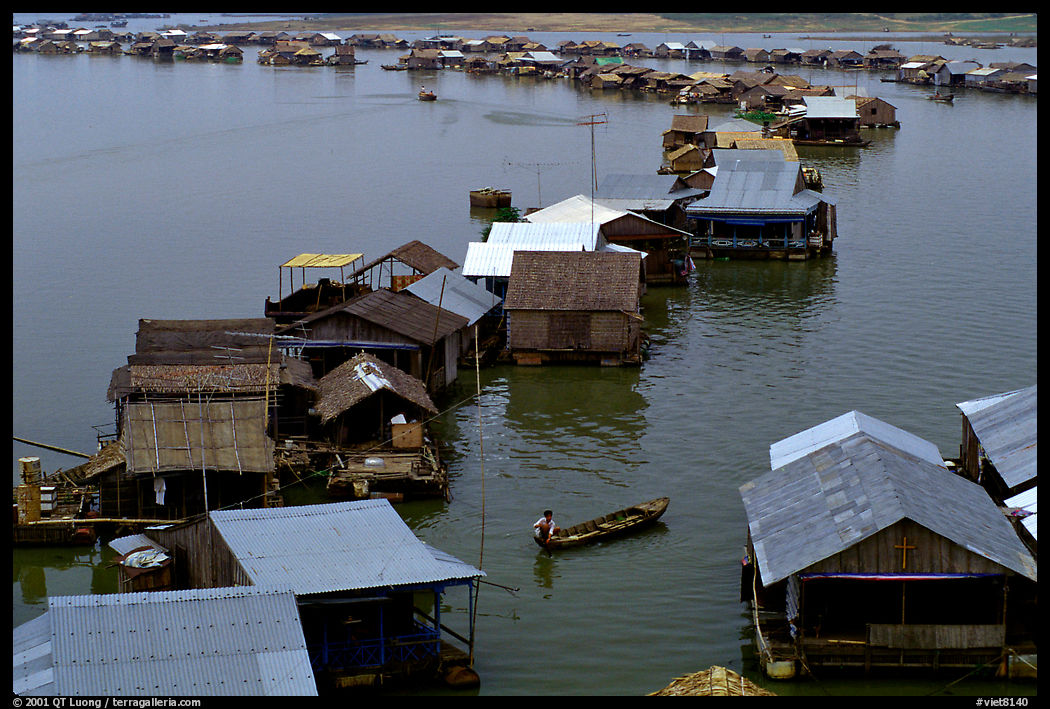 Floating houses on lake Langa. Da Lat, Vietnam