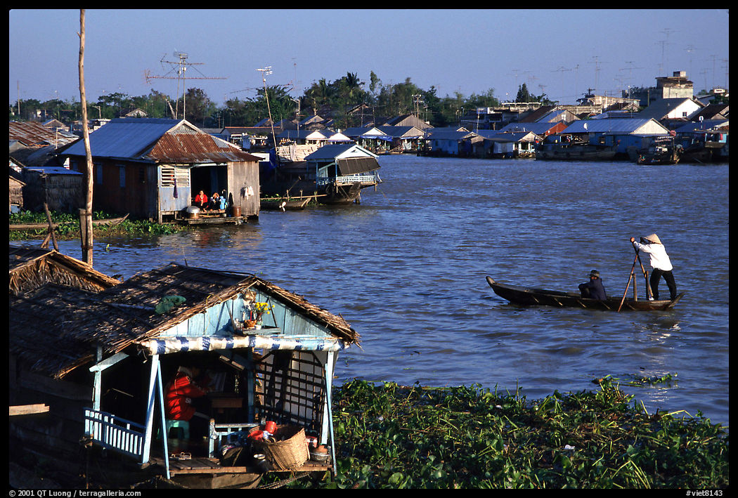 Floating houses on the Hau Gian river. Chau Doc, Vietnam
