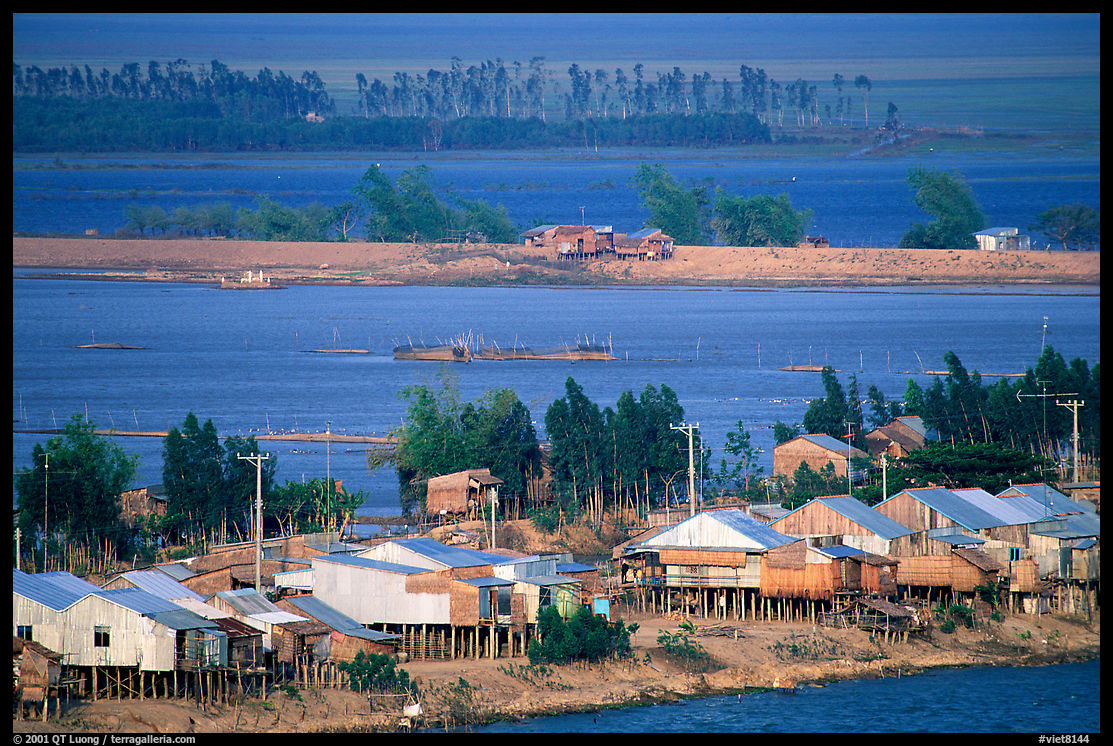 Stilts houses and inundated rice fields. Chau Doc, Vietnam