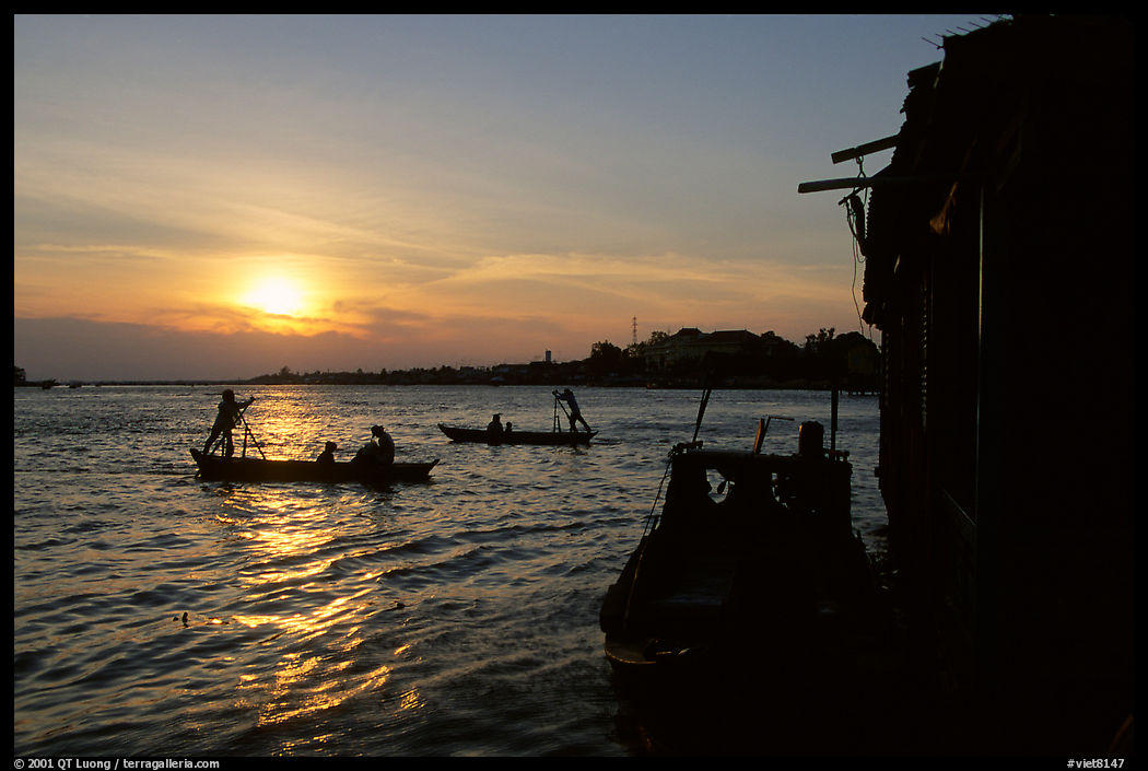 Sunrise on the Hau Gian river. Chau Doc, Vietnam