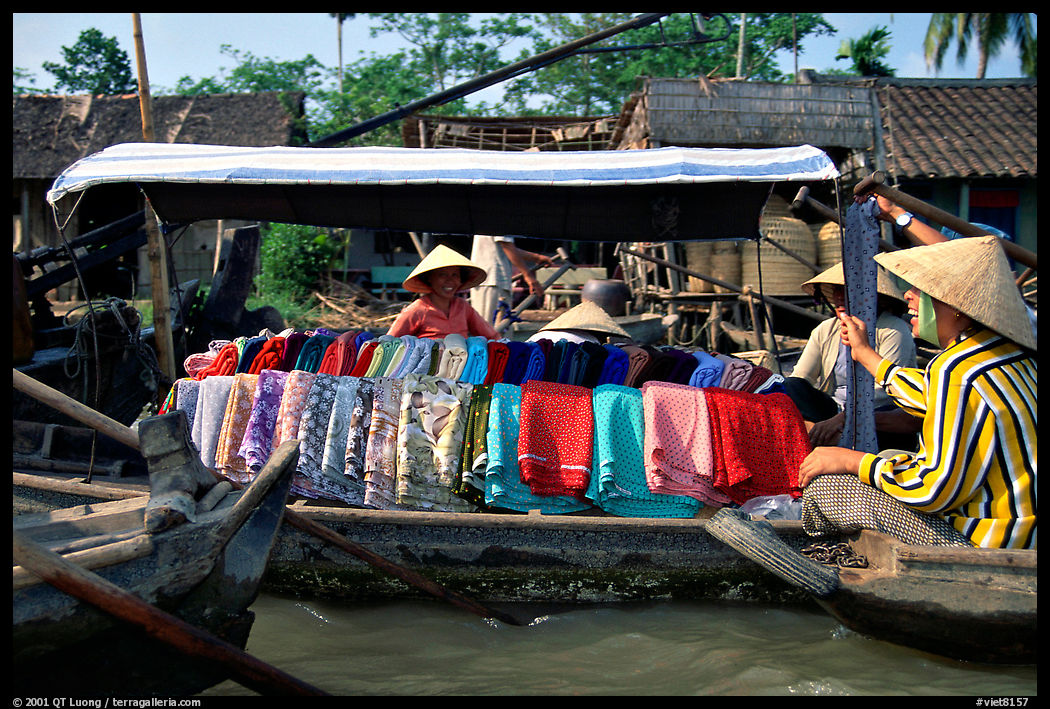 Garnments for sale on the Phong Dien floating market. Can Tho, Vietnam