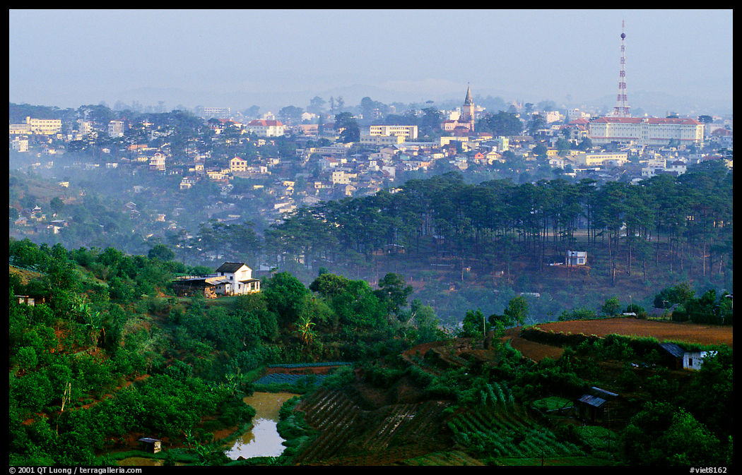 View of the town and hills. Da Lat, Vietnam