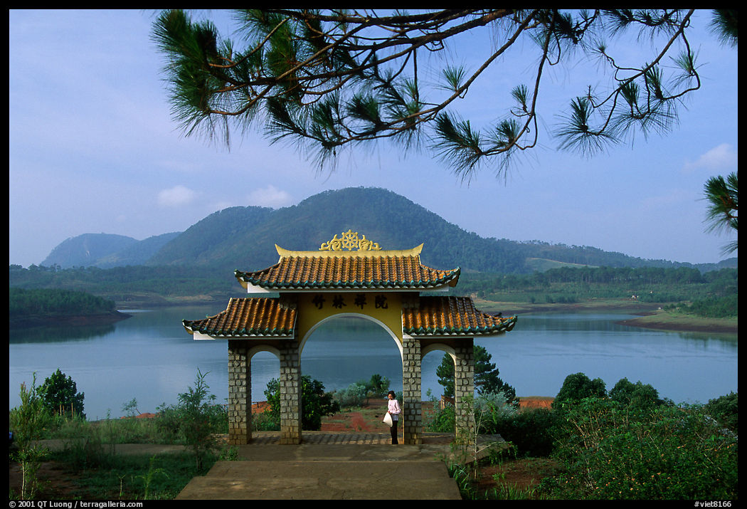 Pagoda set aside one of the many lakes. Da Lat, Vietnam