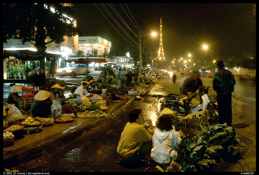 Night market and the local Eiffel tower. Da Lat, Vietnam
