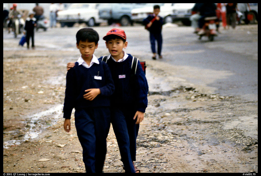 School children wear French-style chic sweaters. Da Lat, Vietnam