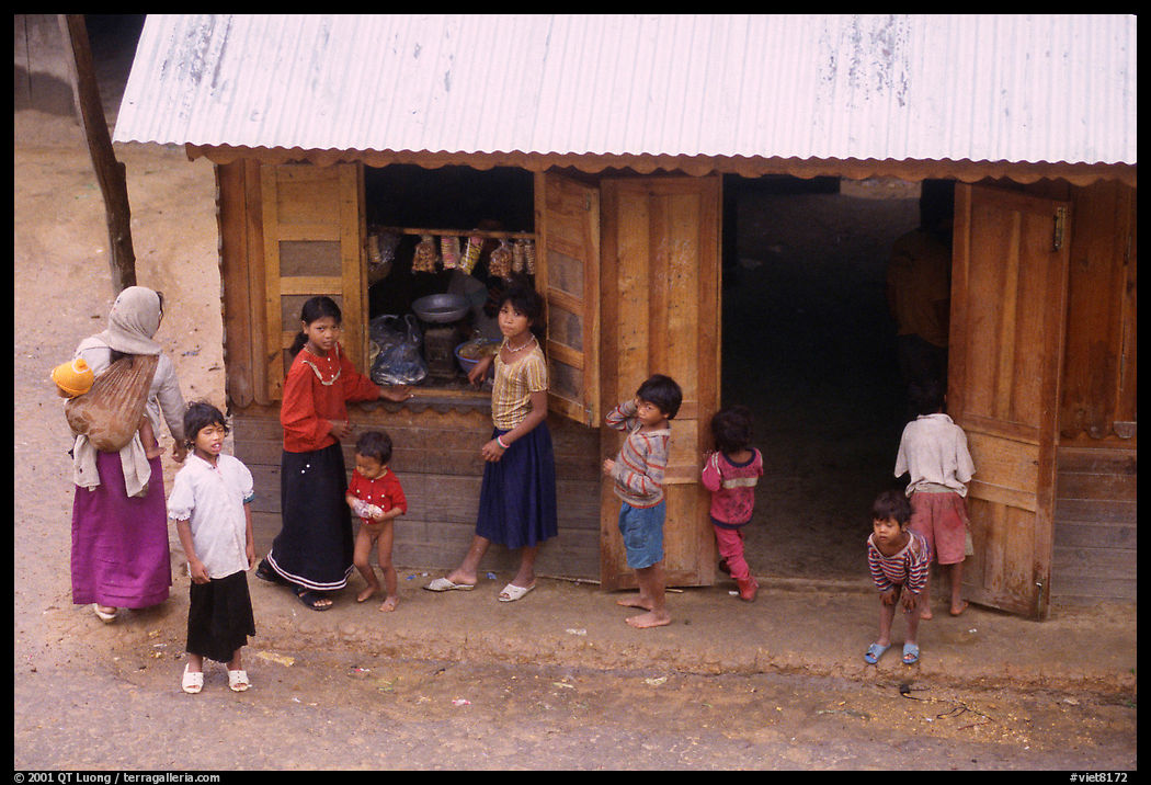 Gathering at the village store, in a minority village. Da Lat, Vietnam