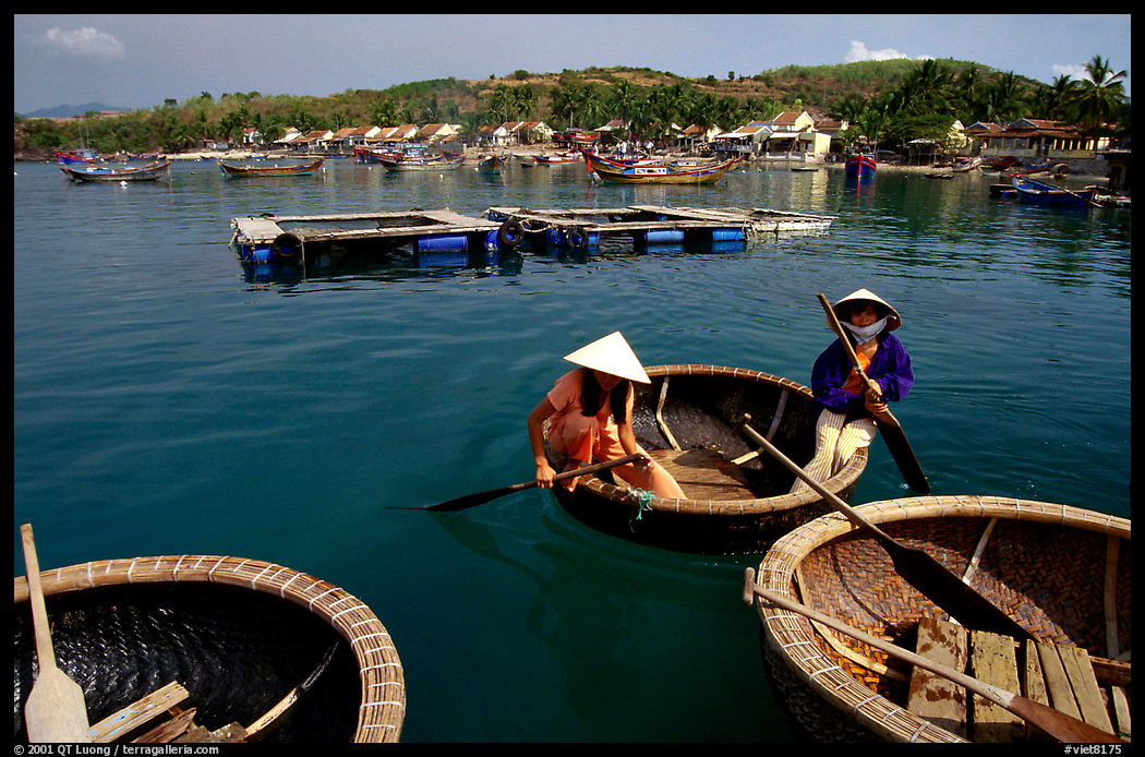 Circular basket boats, typical of the central coast, Nha Trang. Vietnam