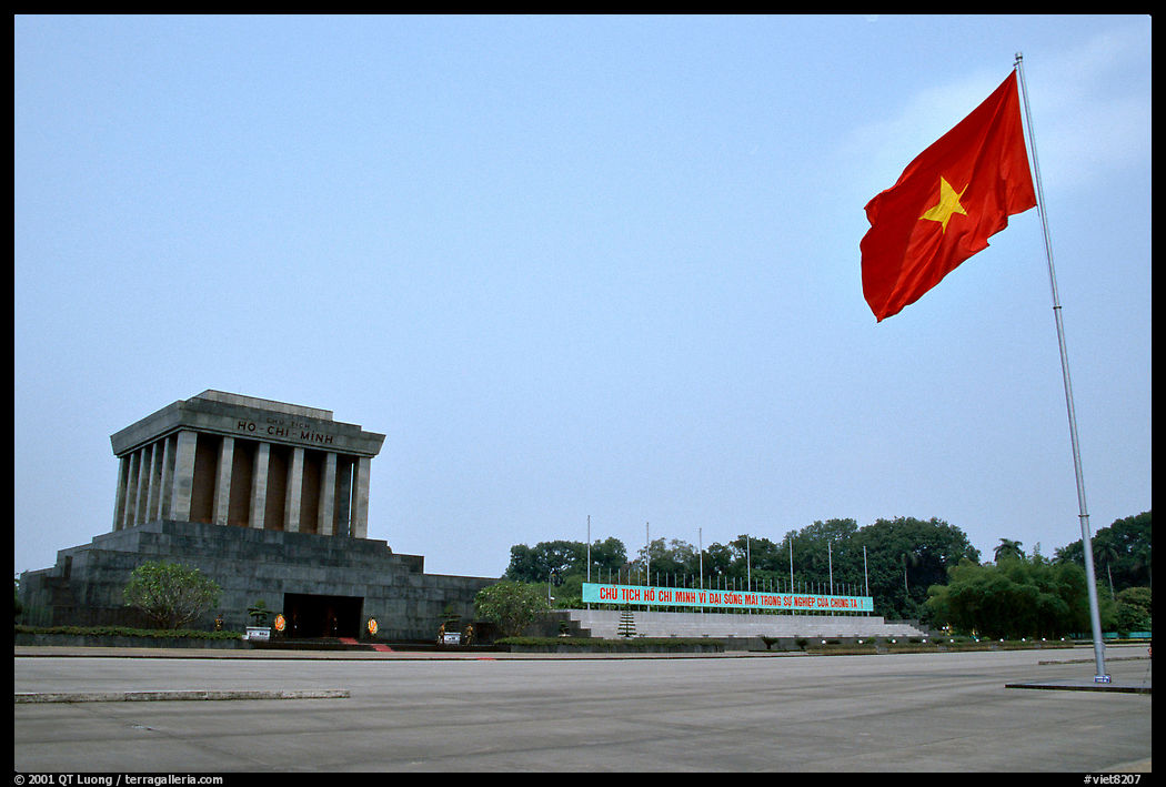 Ho Chi Minh mausoleum and national flag. Hanoi, Vietnam
