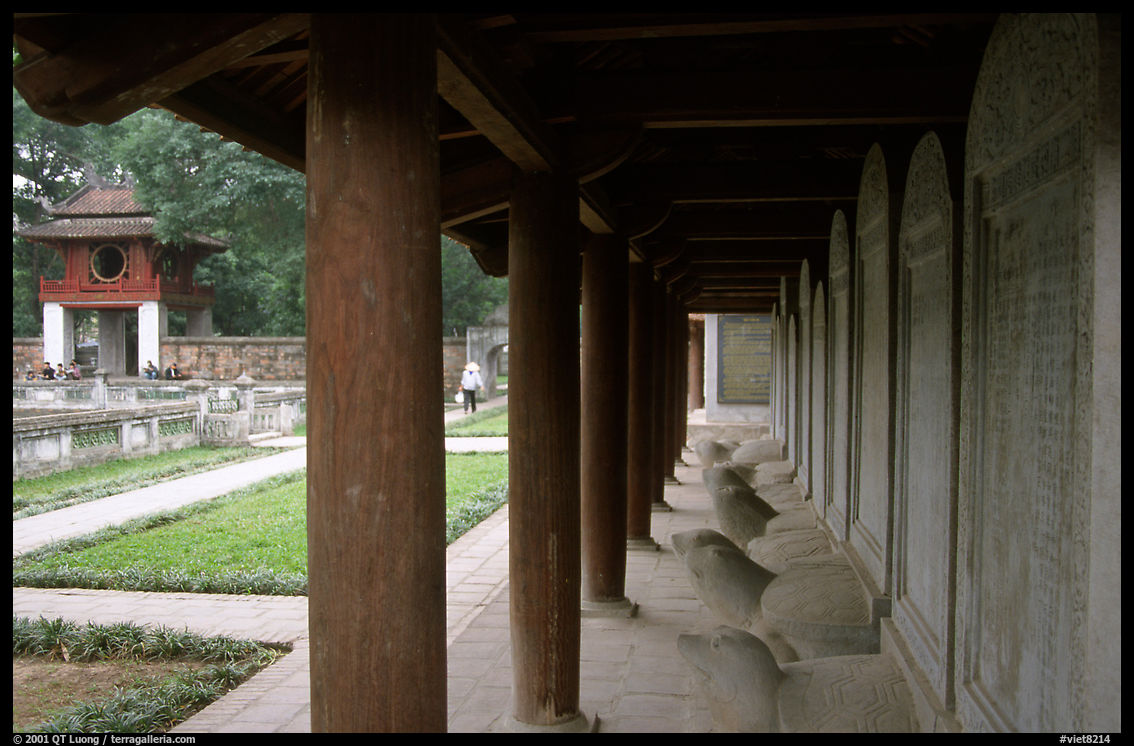 Stone Tablets engraved with laureate mandarin names in the Temple of Literature.. Hanoi, Vietnam