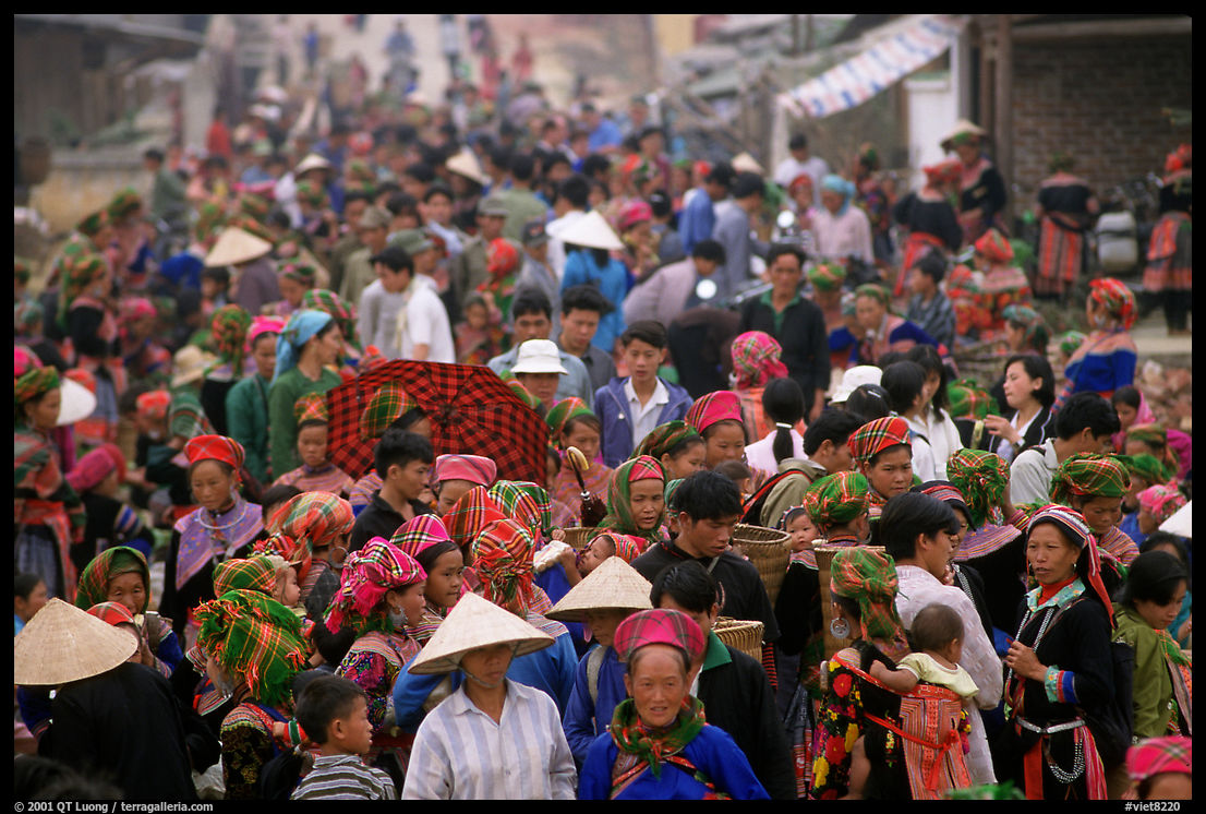 Colorful crowd at the sunday market. Bac Ha, Vietnam