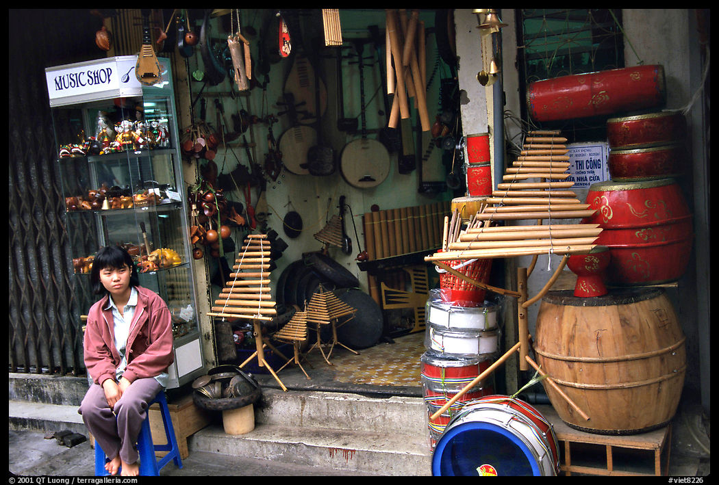 Traditional music instruments for sale. Hanoi, Vietnam