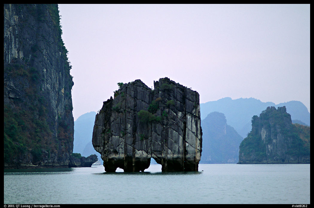 Rock formation standing  among the islands. Halong Bay, Vietnam