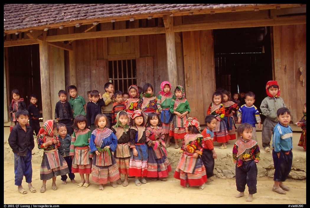 School kids in colorfull everyday dress. Bac Ha, Vietnam