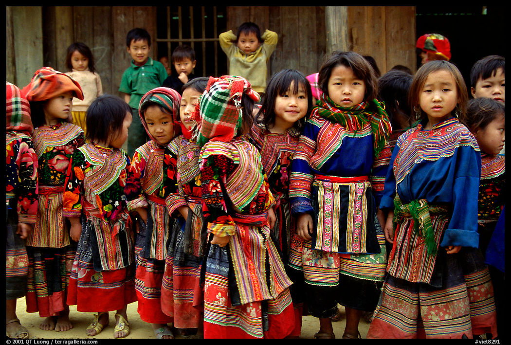 School kids in colorfull everyday dress. Bac Ha, Vietnam