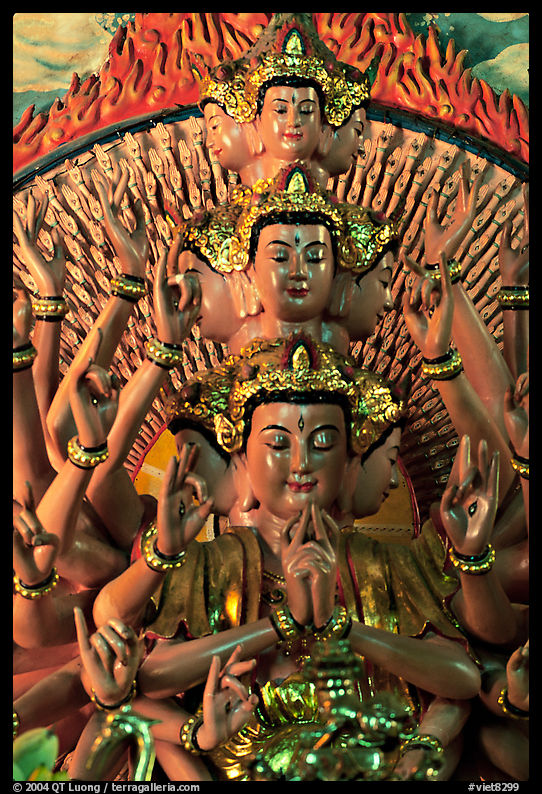 Detail of a buddhist sculpture with many heads. Ha Tien, Vietnam