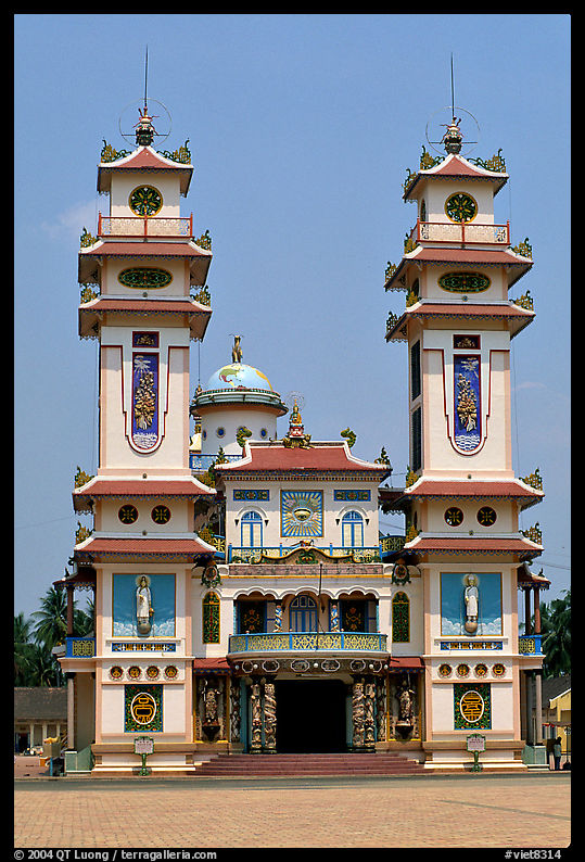 Facade of the Great Caodai Temple. Tay Ninh, Vietnam