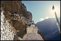 Chorten, prayer flag, and Phuktal Gompa, Zanskar, Jammu and Kashmir. India ( color)