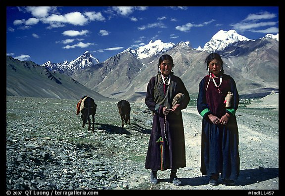 Women on trail near Padum, Zanskar, Jammu and Kashmir. India (color)