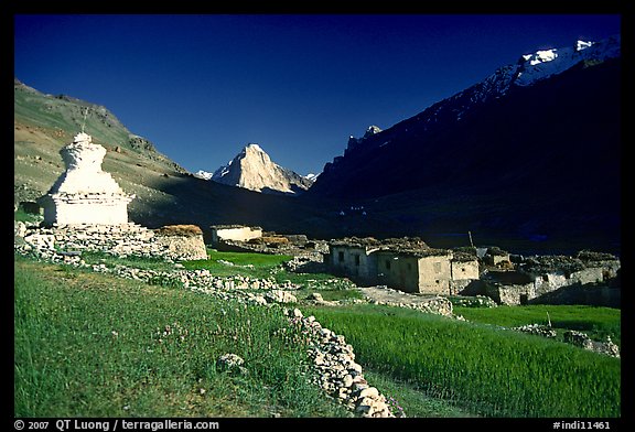 Kargiakh village, with Gumburanjan peak in the distance, Zanskar, Jammu and Kashmir. India (color)
