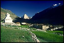 Kargiakh village, with Gumburanjan peak in the distance, Zanskar, Jammu and Kashmir. India (color)