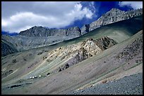 Houses lost in mineral landscape, Zanskar, Jammu and Kashmir. India ( color)