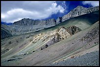 Houses lost in mineral landscape, Zanskar, Jammu and Kashmir. India