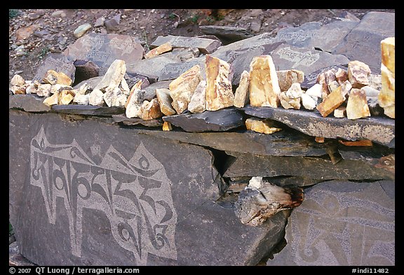 Stones and mani wall, Zanskar, Jammu and Kashmir. India (color)